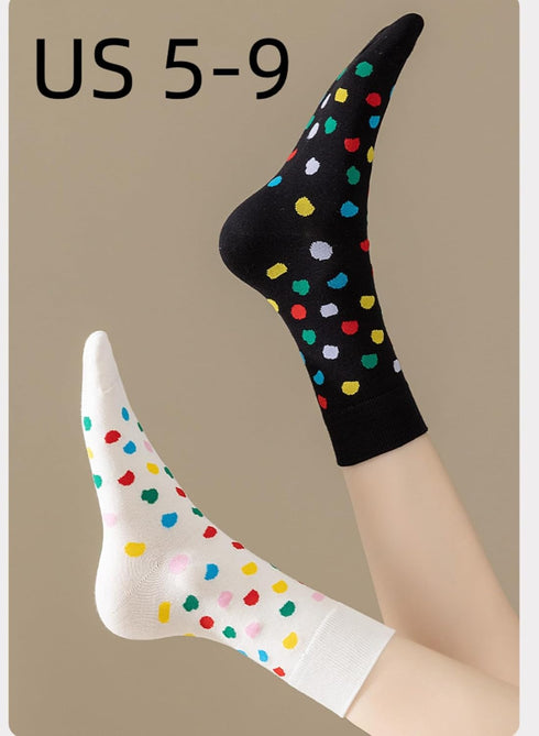 Polka Dots Socks Women Colorful Dots Cotton 5 Pairs Mid-calf Crew Socks Cute Breathable High Ankle...