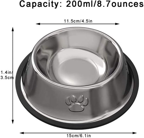 Stainless Steel Cat Bowl, 2 Pack Metal Dog Bowls for Food and Water, Non-Slip Pet Feeding Dish Bowl with Rubber Base for Indoor Cats Small Dogs...