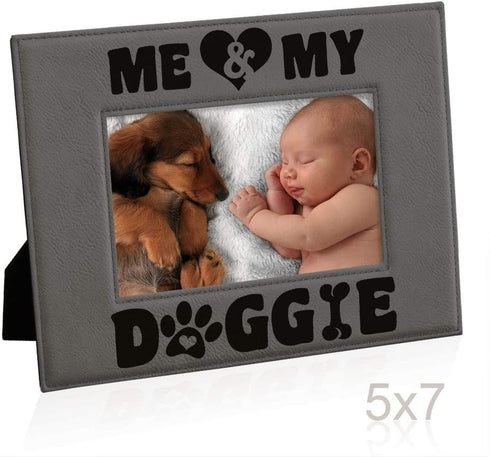 KATE POSH - Me & My Doggie Engraved Leather Picture Frame - Dog Lover, Puppy and Baby Gifts. My Best Friend, Dog Mom (5x7-Horizontal)...