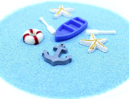 Daimay 28PCS Resin Nautical Ornaments Miniature Beach Ornament Kits Mini Seaside Oars Canoe Anchor Lifebuoy Model Micro Landscape Scenery Decor Aq...