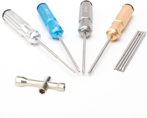 4Pcs RC Hex Screw Driver Kit, 1.5/2.0/2.5/3.0mm Hex Screw Nut Screwdrivers with Small Cross Wrenches Sleeve, Hex Driver Repair Tool Set for RC Car...