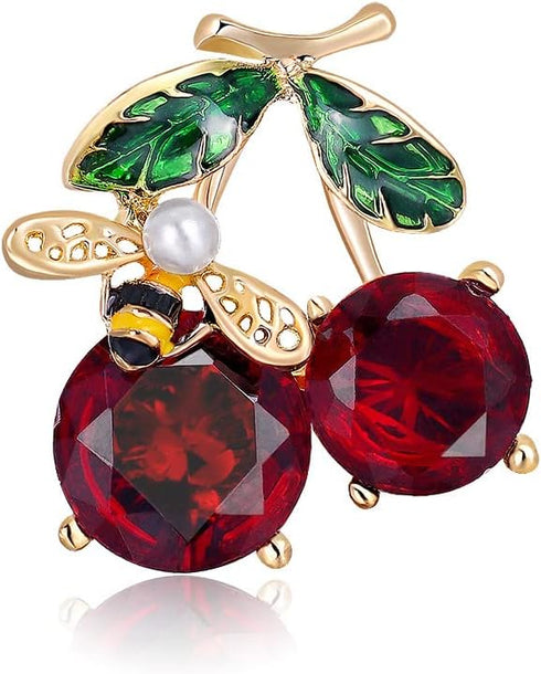 Cherry Brooch for women Red Crystal Pin Bee Brooches Wedding Brooch Cherry Pin Brooch Women Dress Scarf Clothing Accessories Jewelry...