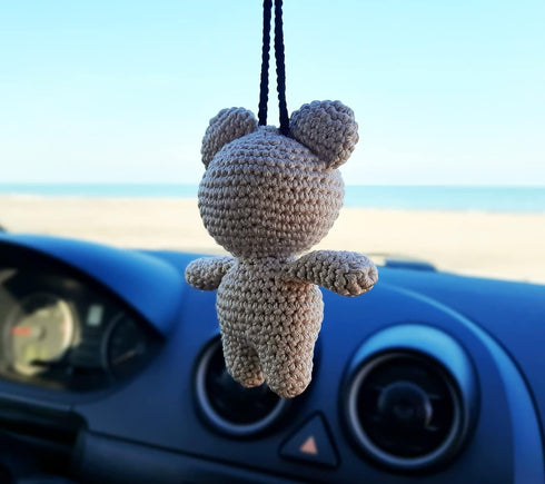 Cute Bear Crochet Handmade, Rearview Mirror Charm, Car Decor Aesthetic Pendant Car Interior Ornament for Gifts....