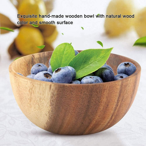 Yosoo Natural Hand-Made Solid Wood Bowl, Classic Large Round Acacia Wood Salad Soup Dining Bowl, Premium Wood Kitchen Utensils(16x7 cm / 6.3x2.8 i...