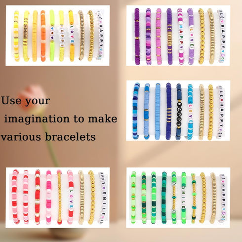 5300+ Clay Beads Bracelet Making Kit Friendship Gold Beads Letter Beads Heishi Beads Polymer Clay Beads Jewelry&Bracelet Making Kit for Teen Girls...