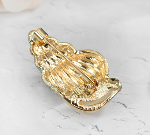 Gyn&Joy Golden Tone Blue Enamel Rhinestone Conch Ocean Sea shell Brooch Pin...