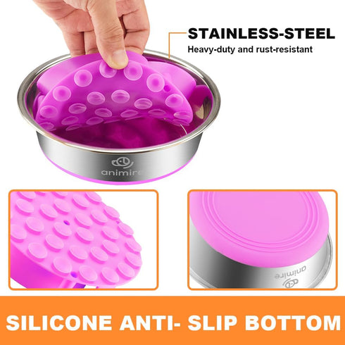 2-in-1 Metal Dog Bowl with Slow Feeder Insert, Stainless Steel Dog Bowls Food Grade 304, Water Food Bowl with Anti-Slip Silicone Base for Small & ...