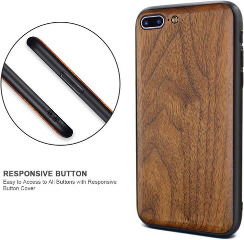 Wood Case for iPhone 7 Plus/8 Plus -Real Natural Wood- Slim Shockproof Hybrid Wooden Cover for iPhone 7P/8P (Walnut)...