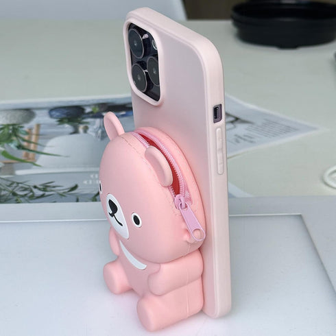 UnnFiko Wallet Phone Case for iPhone 7 Plus 8 Plus 3D Cartoon Cute Bear Purse Stand Holder Soft Silicone Protective Case for Girls Women Pink...