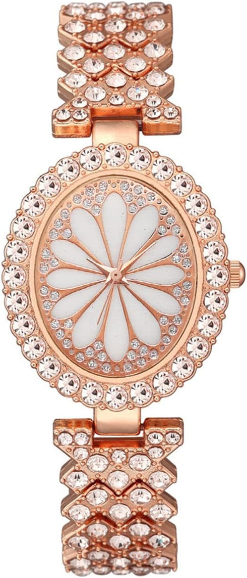 CdyBox Women Luxury Crystal Bracelet Watch Oval Dial Analog Quartz Wristwatch Girls Bangle Jewelry Watches Set (Rose gold)...