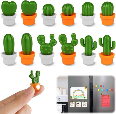 AUAUY 12PCS Fridge Magnet Cactus, 3D Mini Magnets Strong, Cute Small Magnets, Magnets for Whiteboard Office Kitchen Home Decor Refrigerator Use, C...
