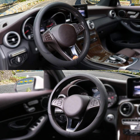 COFIT Breathable Steering Wheel Cover Microfiber Leather with Center Mark Design Universal Medium Size 14 1/2-15 Inch Black...