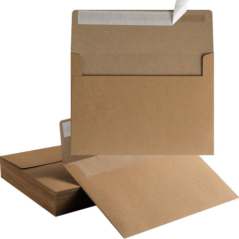 50 Pack 5 x 7 Envelopes Brown Self Seal for Wedding, Party Invitations, Greeting Cards, Announcements, Photos, 5.24 x 7.21 Inches (Brown)...