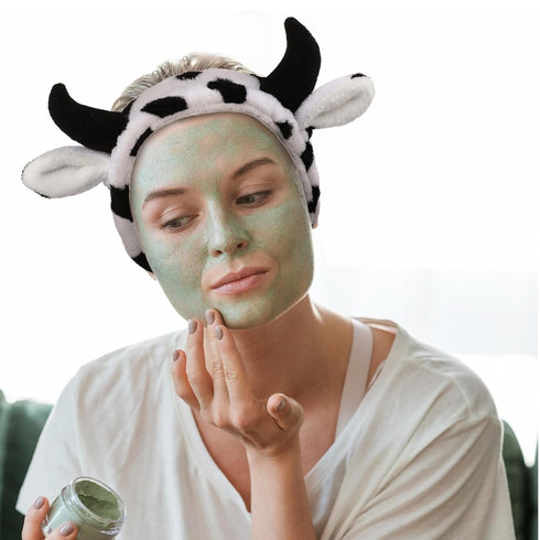 Face Wash Headband, Cute Cow Horns Makeup Spa Face Washing Headbands Animals Ears Skincare Hair Bands Elastic Turban Creative Hair Accessories for...