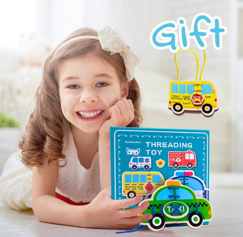 Promise Babe 5 Pack Lacing Cards Wooden Cars Block Puzzle Threading Toys Montessori Toy Sewing Cards for Toddler Educational Preschool Toys…...