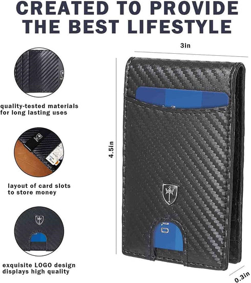 Mens Wallet Slim Minimalist Leather Card Holder Wallets RFID Blocking Bifold Front Pocket for Men as Ideal Gifts Box...