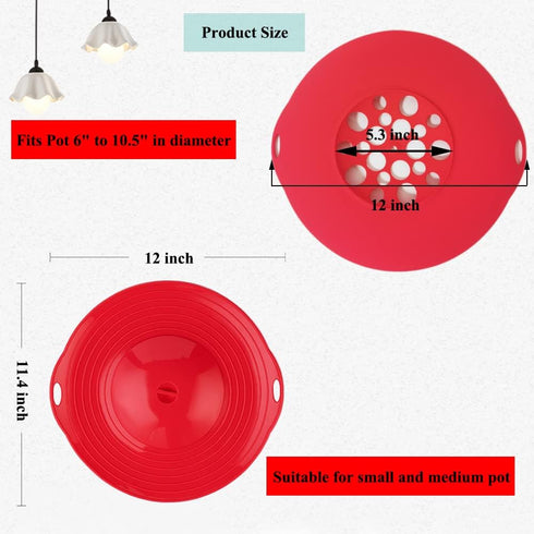 Silicone Boil Over Spill Stopper Lid - FDA Food Grade, BPA-free Instant Pot Cover Fits Openings 6" to 10" (Red)...