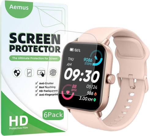 Screen Protector For IDW13 / IDW15 / IDW19 Smart Watch 1.8" (6 PACK) Full Coverage Clear TPU Film Compatible for Woneligo/Fitpolo/MILOUZ SmartWatc...