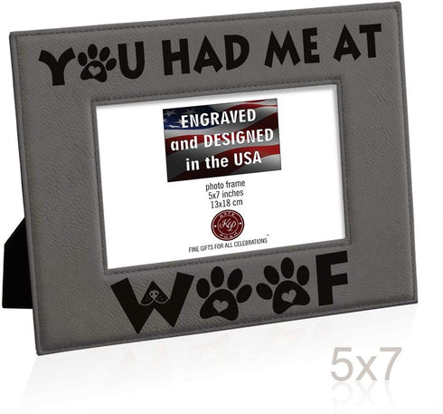 KATE POSH - You Had Me At WOOF Engraved Leather Picture Frame - Dog Lover Gifts, 5x7-Horizontal...