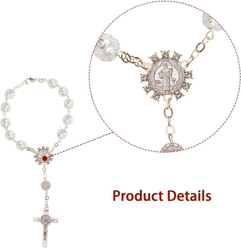2Pcs Car Rosary for Rearview Mirror,Rosary for Car,Auto Rosary Hanging Ornament Car Rosary Ball Beads Cross Rosary Bracelet Car Decorations for Wo...