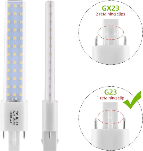 Lidesheng G23 LED Light Bulb 6W Replacement 13W CFL LED Stick PL Bulb G23-2 Pin Base, 360° Beam Angle Cool White 6000K, Driven by 100-277V and CFL...