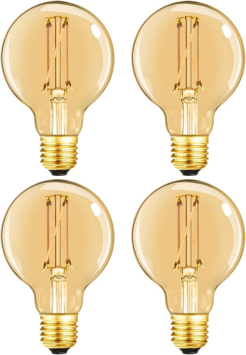 LEOOLS Dimmable G25 led Bulb 60W E26 led Edison Bulb CRI95 Warm White 600LM Amber Glass e26 6W led Globe Bulb for Ceiling Fan,Chandelier,Vanity Li...