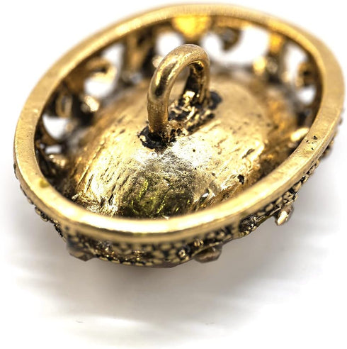 10 pcs Whole Oval Cut Champagne Rhinestone Vintage Copper Hollow Metal Shank Sewing Coat Buttons -25mm -1"...