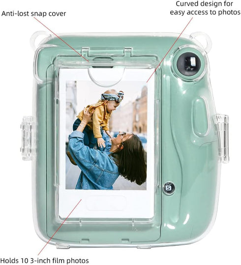 CAIYOULE Protective Camera Case for Fujifilm Instax Mini 11 Film Camera Clear Case with Upgraded Film Pocket Pouch for Storing Photos and Adjustab...
