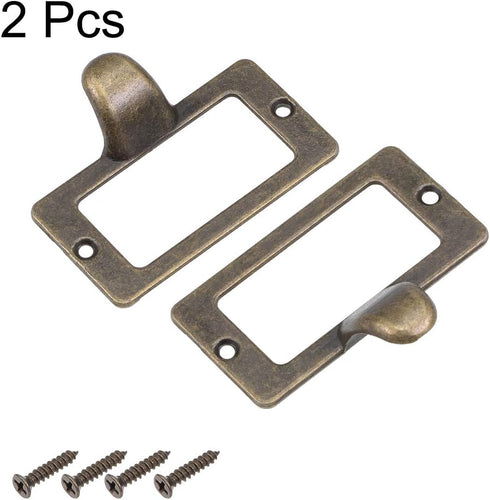 uxcell Label Holder Pull Handles, Vintage Zinc Alloy Label Frame Drawer Knobs for Cabinet Cupboard, Bronze Tone 59x31mm Pack of 2 w Screws...