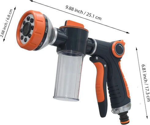 Garden Hose Nozzle with 8 Spray Patterns and 100cc Soap Dispenser Bottle - Ideal for Watering Plants, Car Wash, Pup Jet Dog Wash, Showering Pet, L...