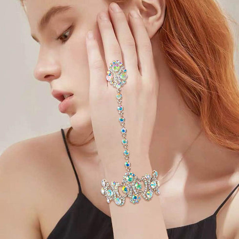 EVER FAITH Women's Austrian Crystal 1920s Style Inspired Banquet Prom Bracelet Adjustable Ring Set Silver-Tone...