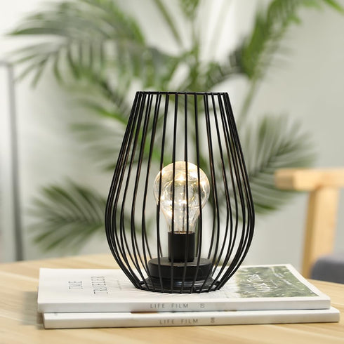 TRIROCKS Metal Cordless Table Lamp - 8'' Tall Cage Shape Battery Operated Lamp with Warm Fairy Lights Bulb for Indoor/Outdoor Use, Perfect for Chr...