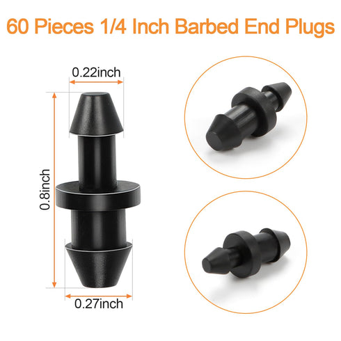 60 Pieces 1/4" Drip Irrigation End Plug Fittings?1/4'' Drip Single Barbed End Cap Connectors for 1/4 Inch Irrigation Tubing 1/2" Tubing Goof Hole ...