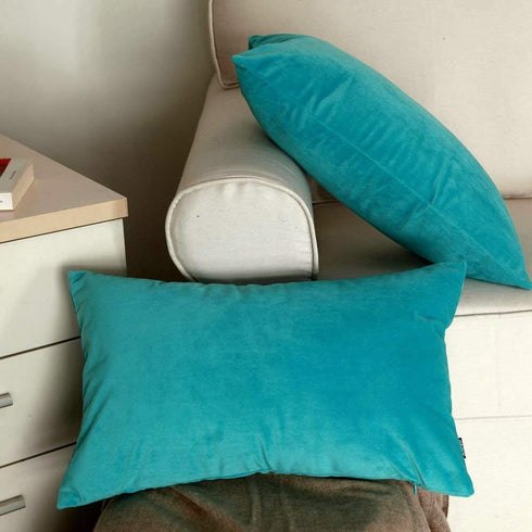 Artcest Set of 2, Cozy Solid Velvet Throw Pillow Case, Decorative Couch Cushion Cover, Soft Sofa Euro Sham with Zipper Hidden, 12"x20" (Light Teal...