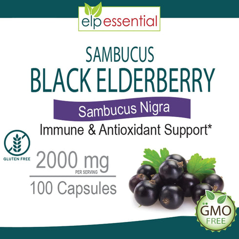 ELP ESSENTIAL Black Elderberry Capsules 2000mg | 100 Count | Super Concentrated Sambucus Extract,Antioxidant and Immune...