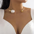 Metal Pearl Open Choker Necklace Adjustable Gold Pearl Choker Necklaces for Women Round Open Cuff Necklace Elegant Cuff Collar Necklace Statement ...