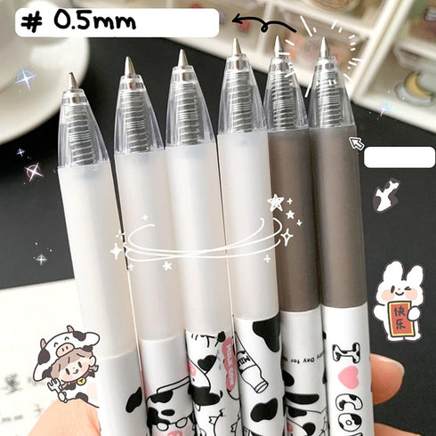 12 Pcs Cute Cow Pen, 0.5mm Black Retractable Gel Ink Pens, Cartoon Gel Ink Pens Set, Cow Print Pens Kawaii for Office School Supplies, Gifts for B...