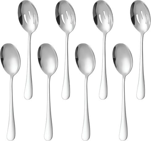 8 Pack Serving Spoons Set - Includes 4 Serving Spoon and 4 Slotted Spoon, 8.6" Stainless Steel Buffet Serving Utensils for Party Banquet Cooking K...