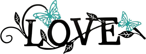 Metal Butterfly Love Sign Wall Decor Metal Black Love Word Sign Rustic Home Letter Ornament Cutout for Home Office Living Room Hanging Wall Decora...