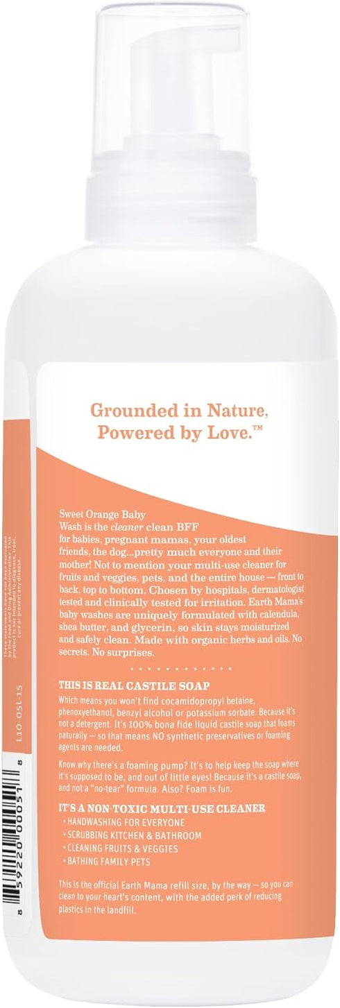 Earth Mama Sweet Orange Baby Wash Liquid Hand Soap Refill, Organic Body Wash for Sensitive Skin, All Purpose Castile Soap Liquid with Coconut Oil,...
