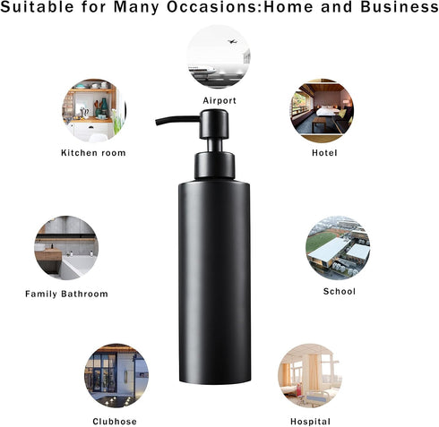 Soap Dispenser, Matte Black with Funnel and Non-Slip Coaster 304 Stainless Steel Metal Pump Hand Sanitizer Bottle for Bathroom, and Kitchen (12oz/...