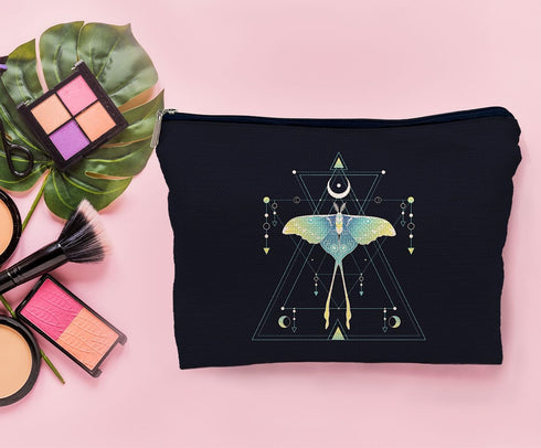 Green Luna Moth Witch Makeup Bag, Goth Gothic Butterfly Moth Makeup Bag, Witch Witchy Gifts for Women, Moon Small Makeup Cosmetic Bag for Purse...