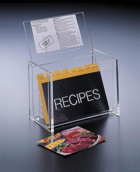 Acrylic Lucite Recipe Box Holder with Lid display Box and Recipe Cards 5 x 3 by Huang Acrylic...