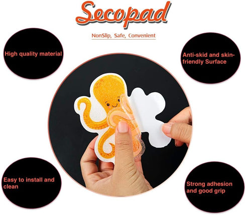 Non Slip Bathtub Stickers, 14 PCS Large Sea Adhesive Kids Anti Slip Decal Treads for Shower and Bath Tub with Premium Scraper...