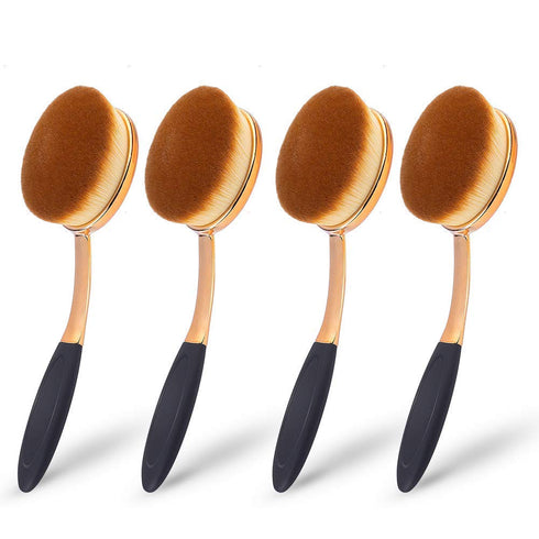 Large Rose Gold Foundation contour Round Toothbrush Oval Makeup Brushes 4pcs...