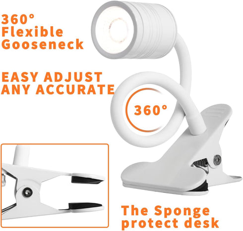 EAGLOD LED 3 Brightness Clamp Light?Portable Clip Light LED Lamp, USB Plug Clip on Desk Lamp,360°Flexible Gooseneck Night Reading Light,Desk/Table...