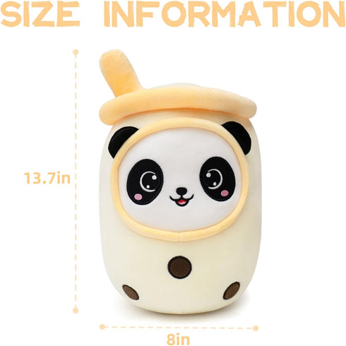 NiuniuDaddy Boba Plushies with Panda Face-13.7inches Large Yellow Cream Bubble Tea with Straw Stuffed Animals-Soft Kawaii Milk Tea Cup Plush Toy P...