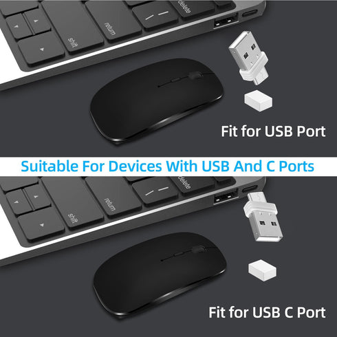 Wireless Mouse for Laptop, Bluetooth Mouse Rechargeale Three Mode(Bluetooth 5.2+ USB-A & USB-C Receiver)-Compatible with TypeC & USB Port Devices/...