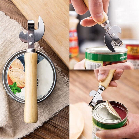 Stainless Steel Kitchen Utensil Multifunctional Lid Remov-e Side Cut Manual Can Opener with Wood Handle...