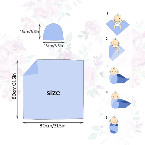 Newborn Swaddle Blanket with Beanie Set,Soft Stretchy Blanket for 0-3 Months Baby Boys and Girls(Purple Flower)...